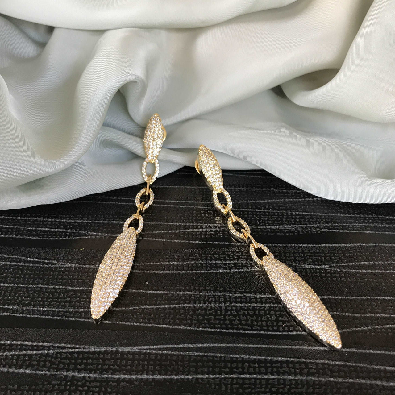 American Diamond Rose Gold Square Leaf Earrings - Abdesignsjewellery