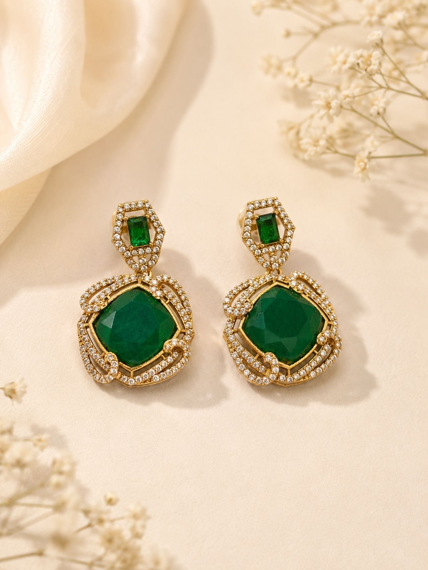 Gold Polki Green Emerald Stone Necklace Set | Abdesigns Jewellery