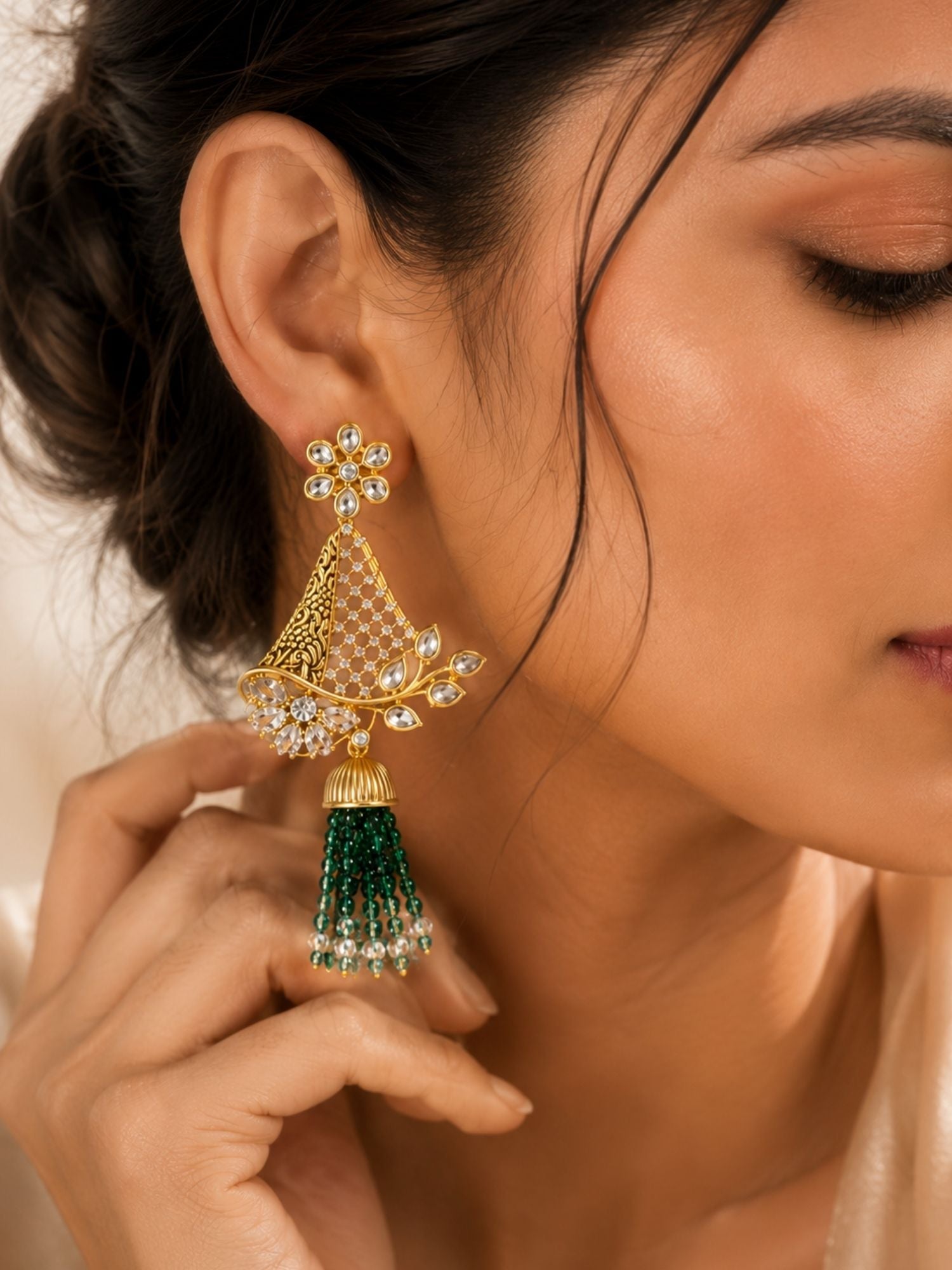 Tassel Kundan Earrings in Gold Finish – Festive Wear | Abdesigns Jewellery
