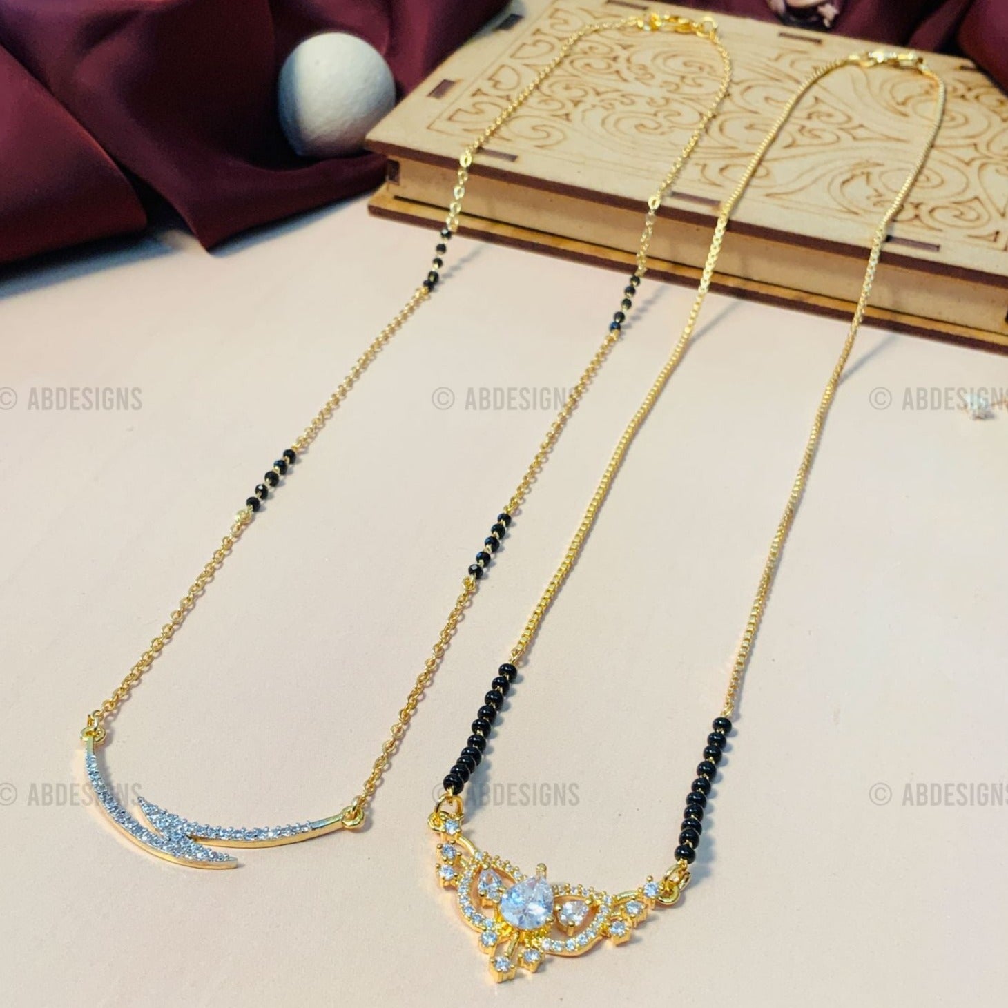 Sparkling Gold Plated American Diamond Mangalsutra Combo