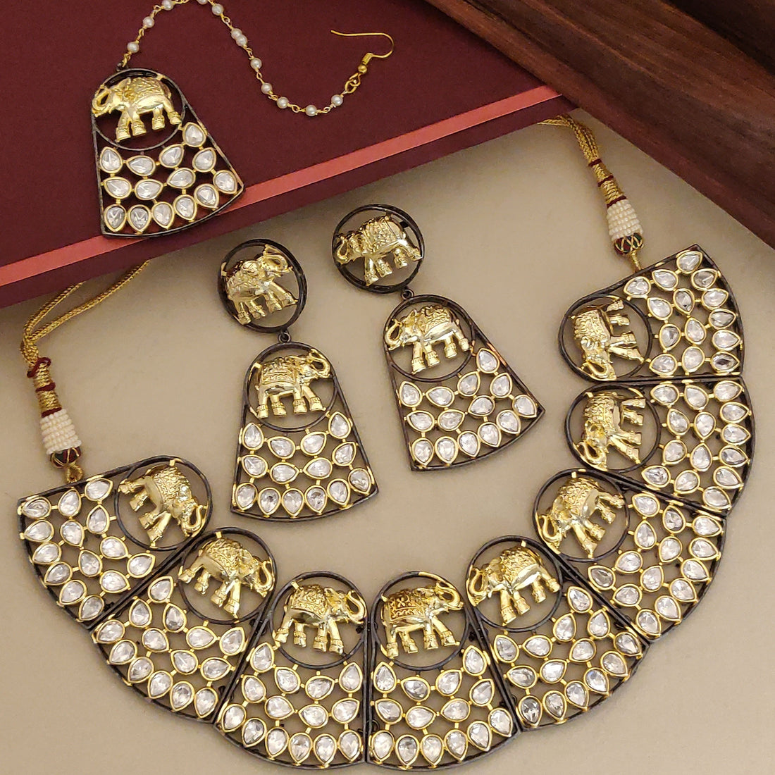 Abdesigns Gold Plated Polki Stones Necklace Set