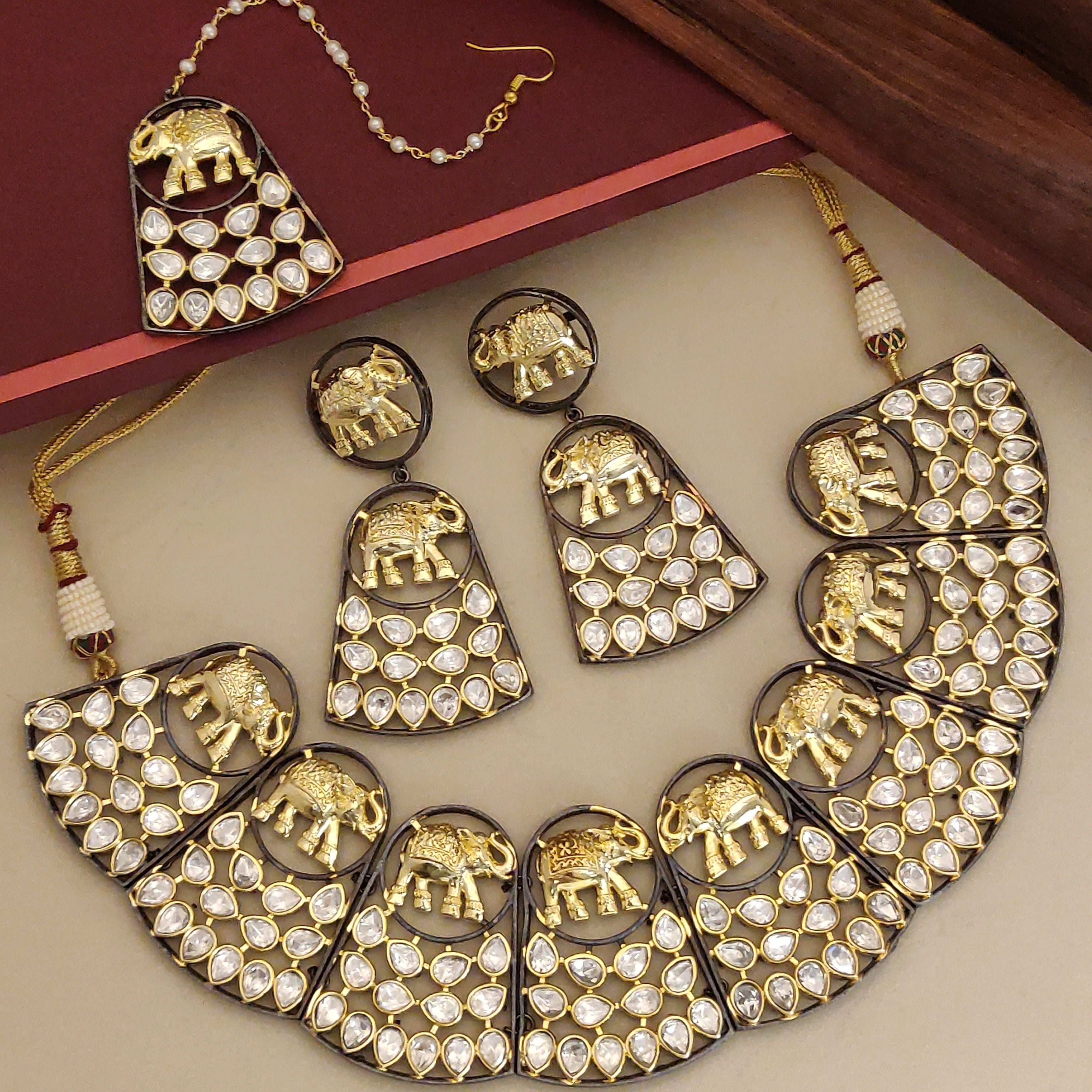 Abdesigns Gold Plated Polki Stones Necklace Set