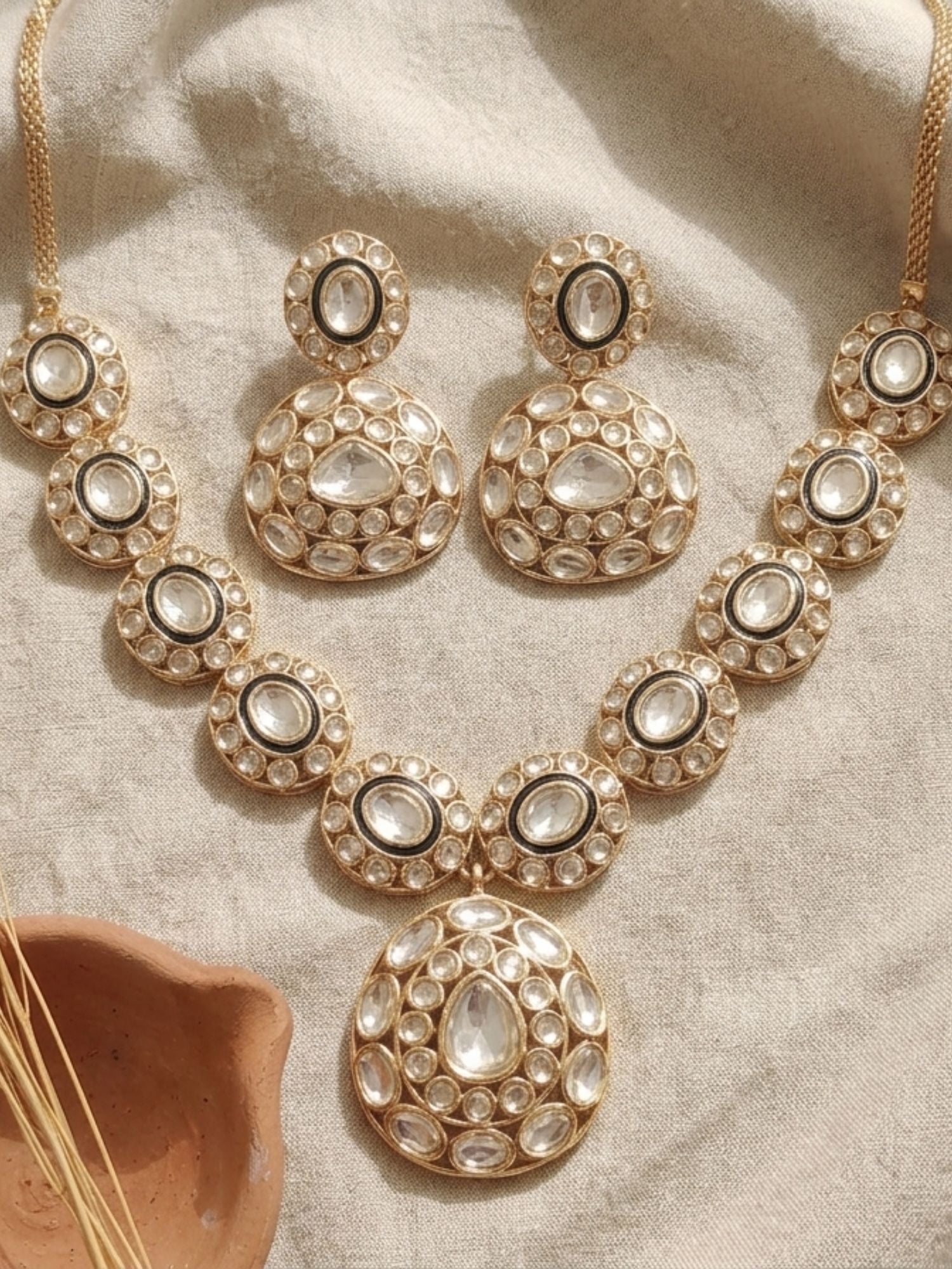 Kundan Polki Necklace Set with Earrings