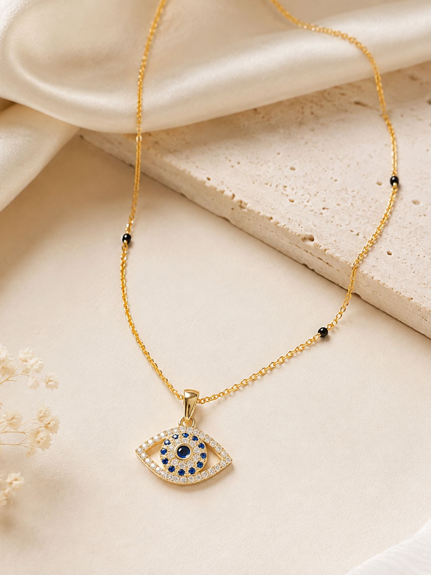 Silver Plated Evil Eye Mangalsutra for Women with Black Beads