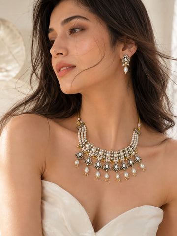 Pearl Kundan Choker Set in Antique Oxidsed Gold – Bridal | Abdesigns