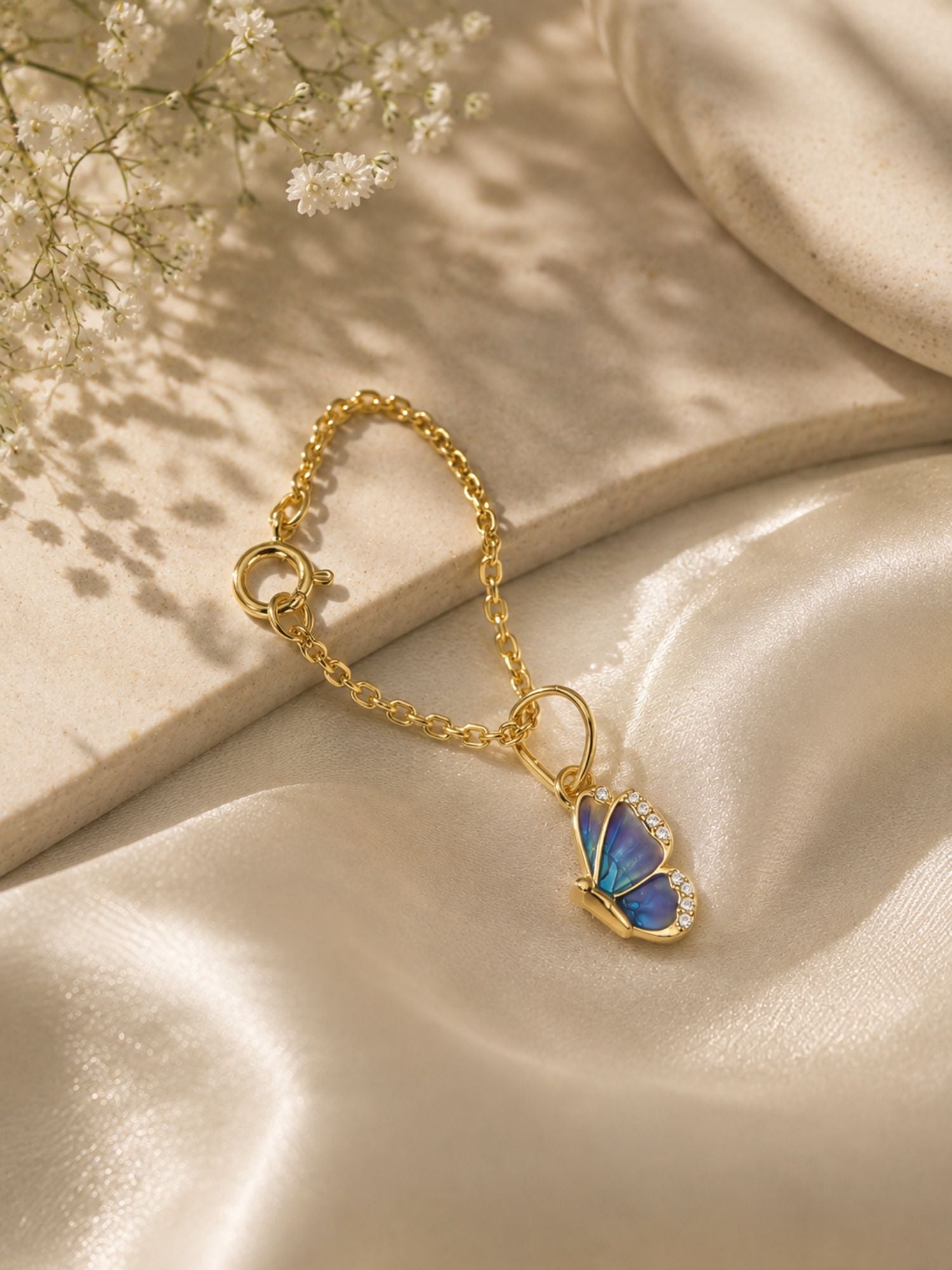925 Sterling Silver Gold Plated Blue Butterfly Watch Charm