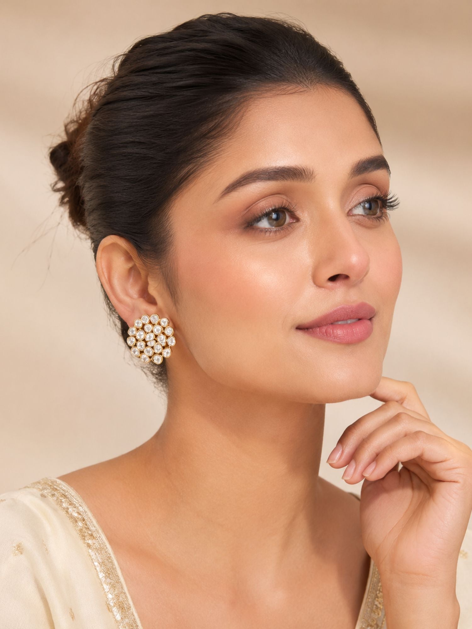 Abdesigns Gold Plated Polki Studs Earring