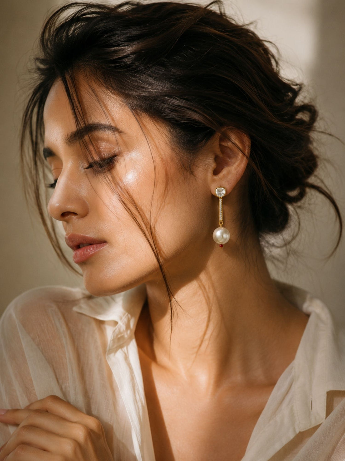 Combo Of  Kundan Green Bead & Pearl Drop Earrings