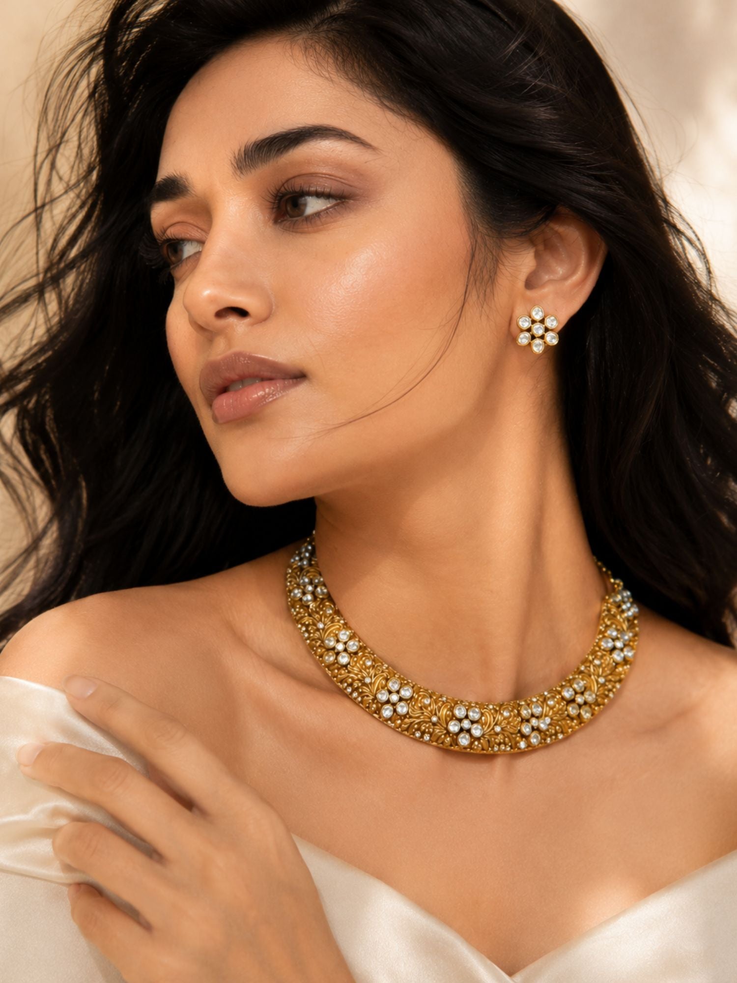 Flower Polki Necklace Choker