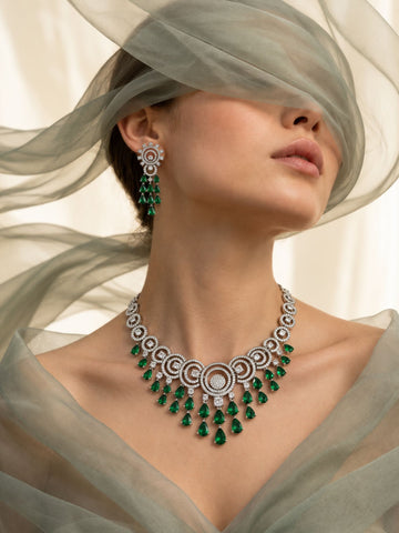 Sparkling Green American Diamond Necklace Set for Women
