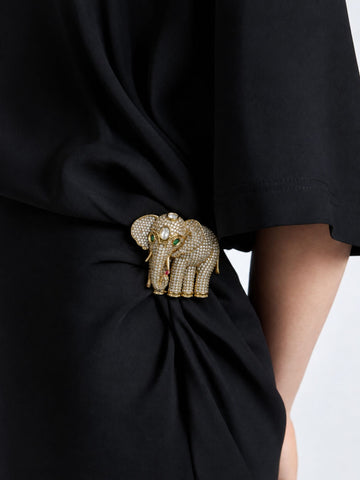 Royal Elephant Brooch Pin for Unisex | Gold Plated Crystal Statement Lapel Pin
