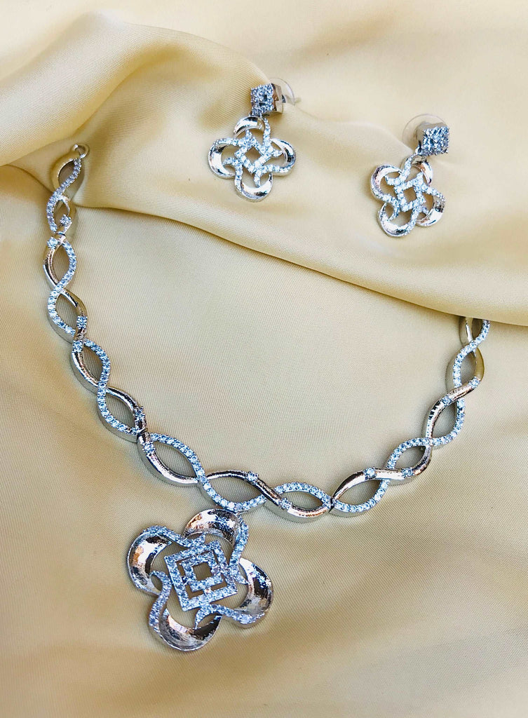 American Diamond Silver Swirl Necklace - Abdesignsjewellery