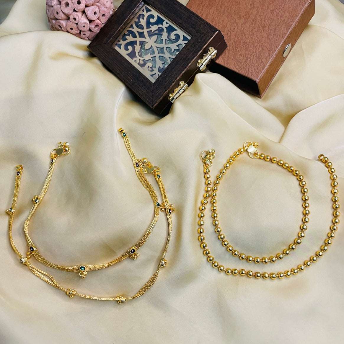 Alluring Gold Plated Anklets Combo - Abdesignsjewellery