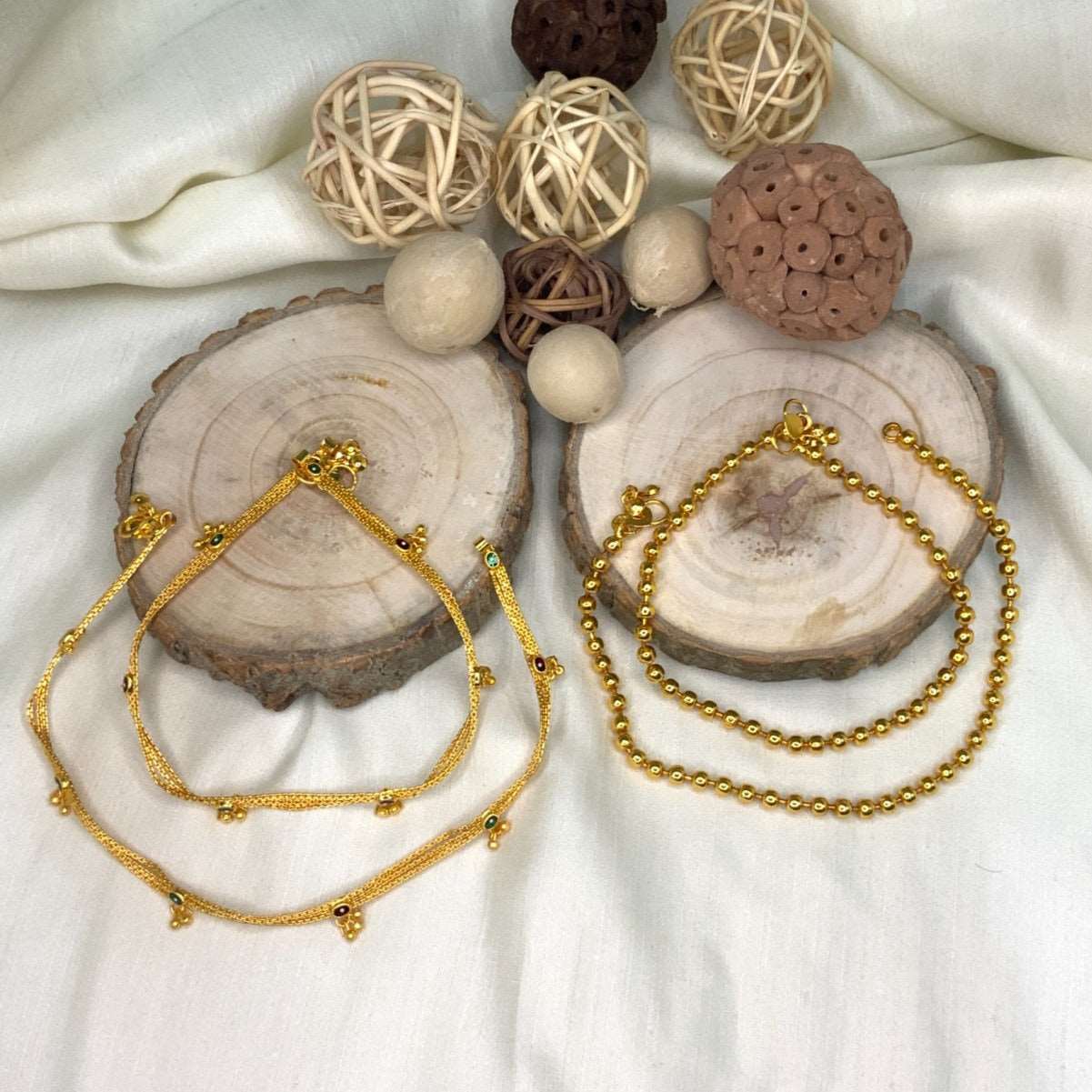Alluring Gold Plated Anklets Combo - Abdesignsjewellery