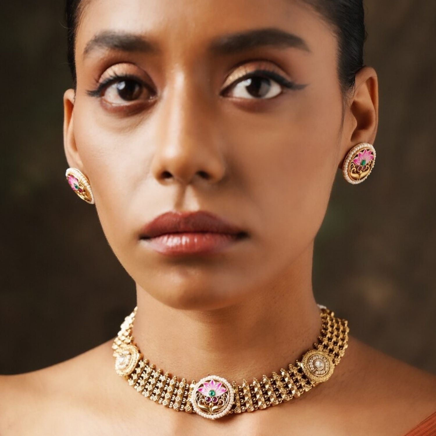 Antique-Meenakari-NC-Lotus_BabyPink-Necklace