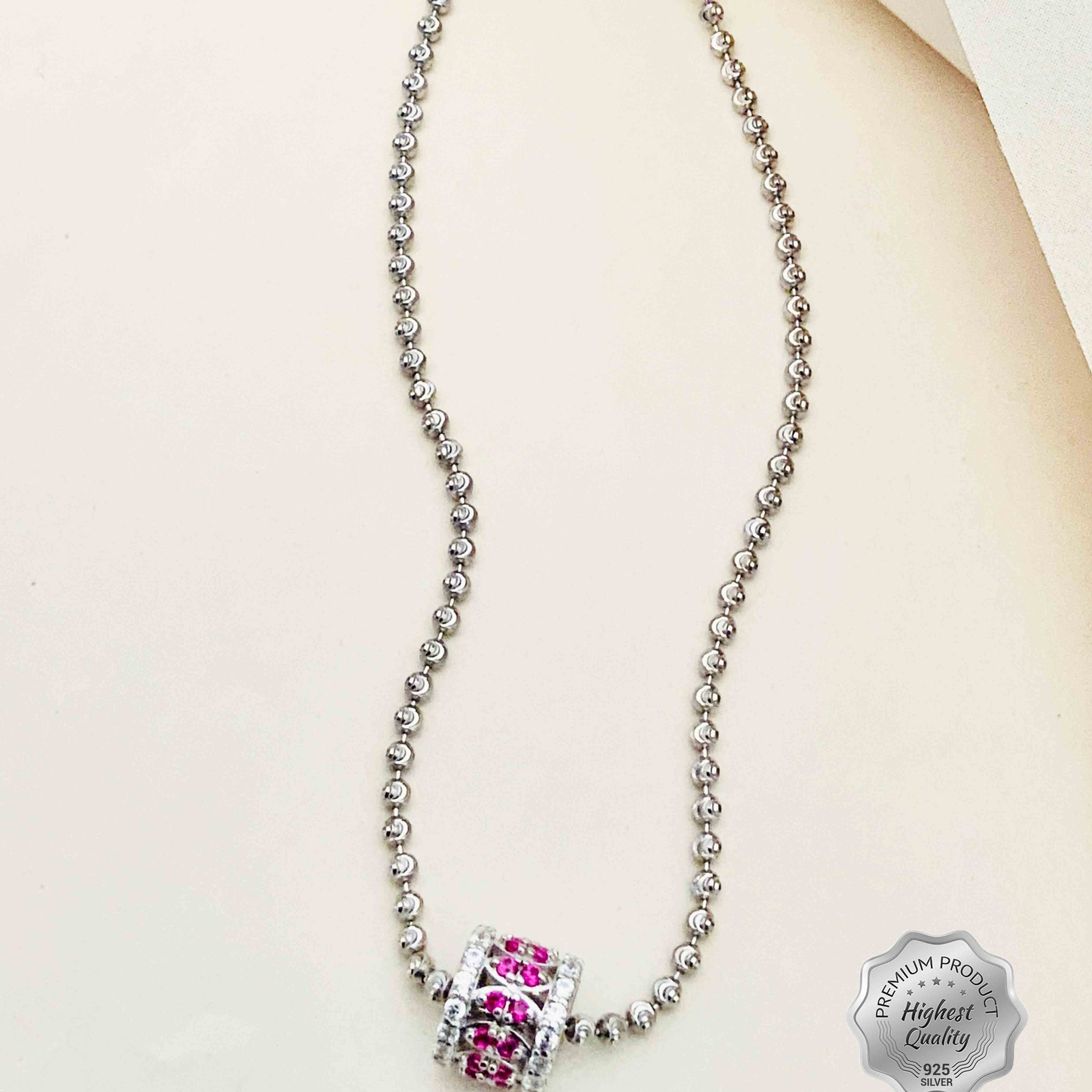 925 Fine Silver Ball Diamond Pendant