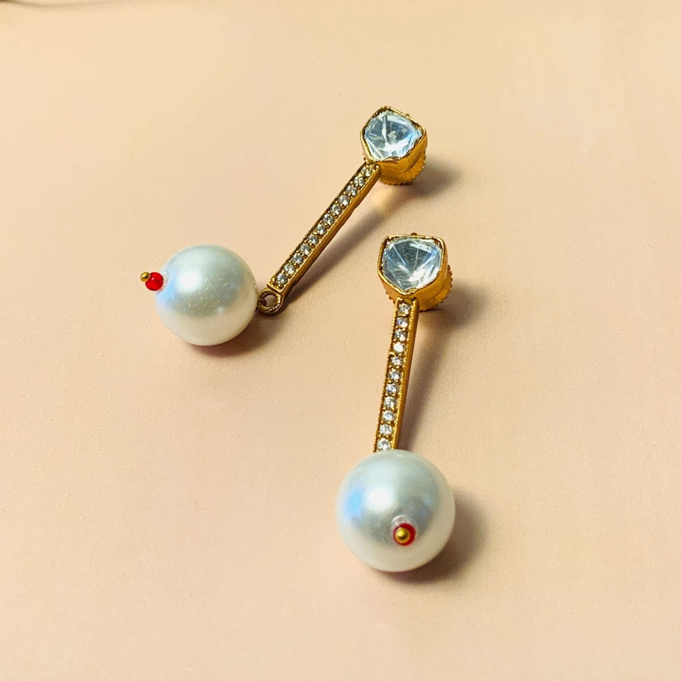 Alluring Gold Plated Glass Kundan Polki Studs - Abdesignsjewellery