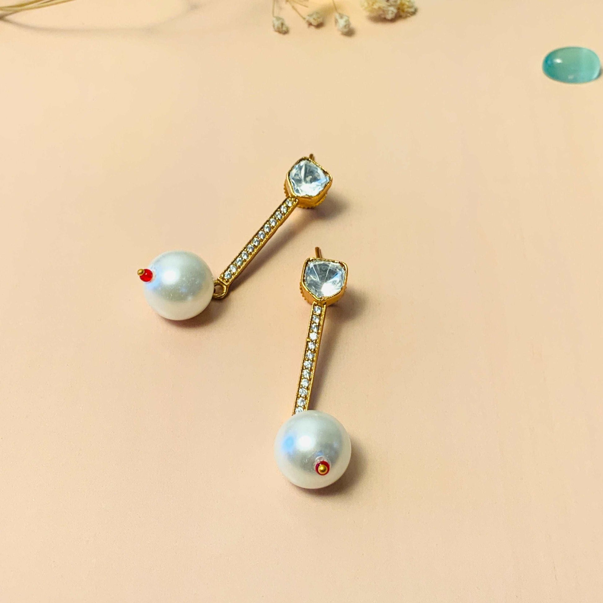 Alluring Gold Plated Glass Kundan Polki Studs - Abdesignsjewellery