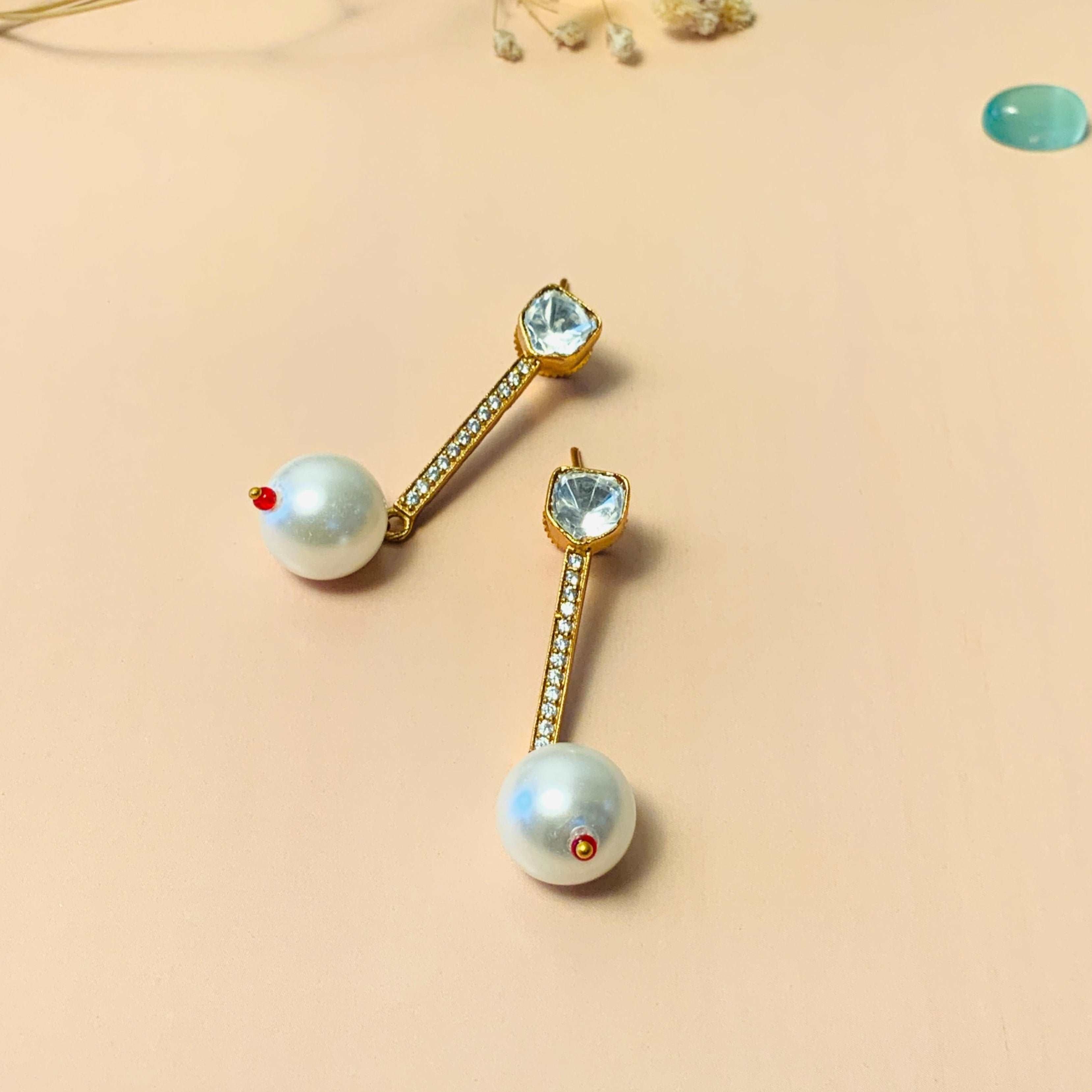 Alluring Gold Plated Glass Kundan Polki Studs - Abdesignsjewellery