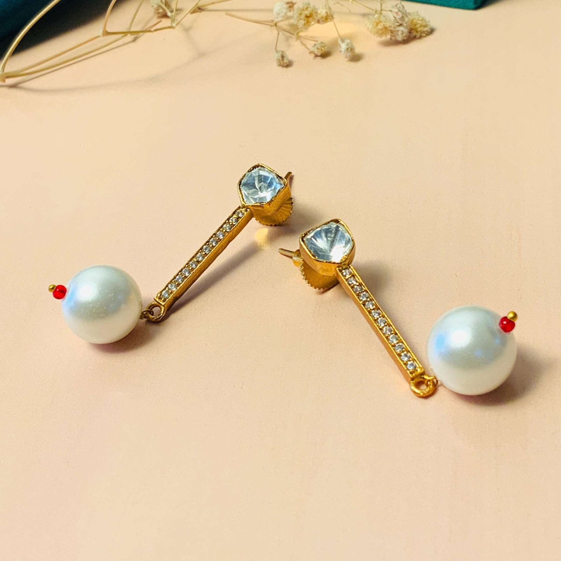 Alluring Gold Plated Glass Kundan Polki Studs - Abdesignsjewellery