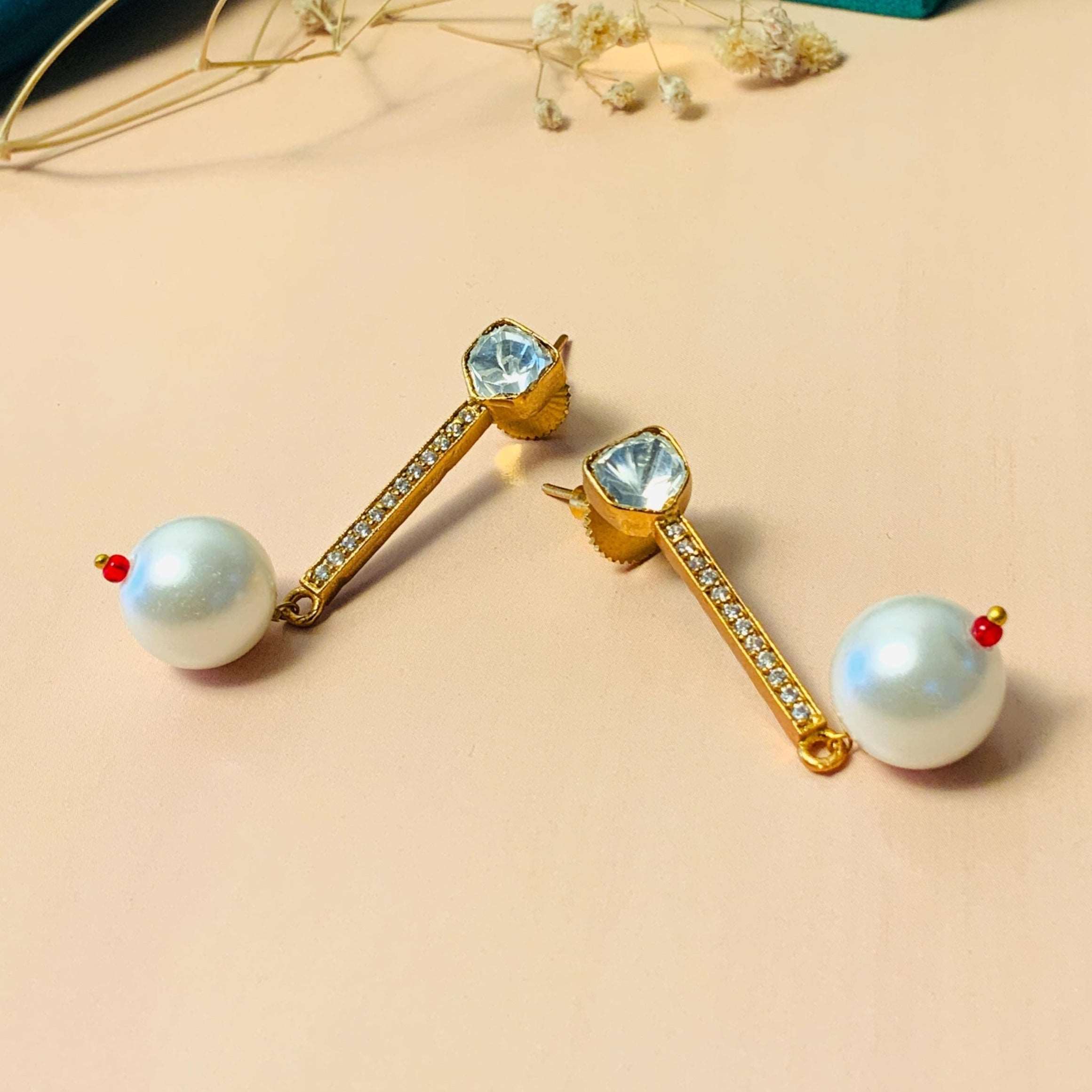 Alluring Gold Plated Glass Kundan Polki Studs - Abdesignsjewellery