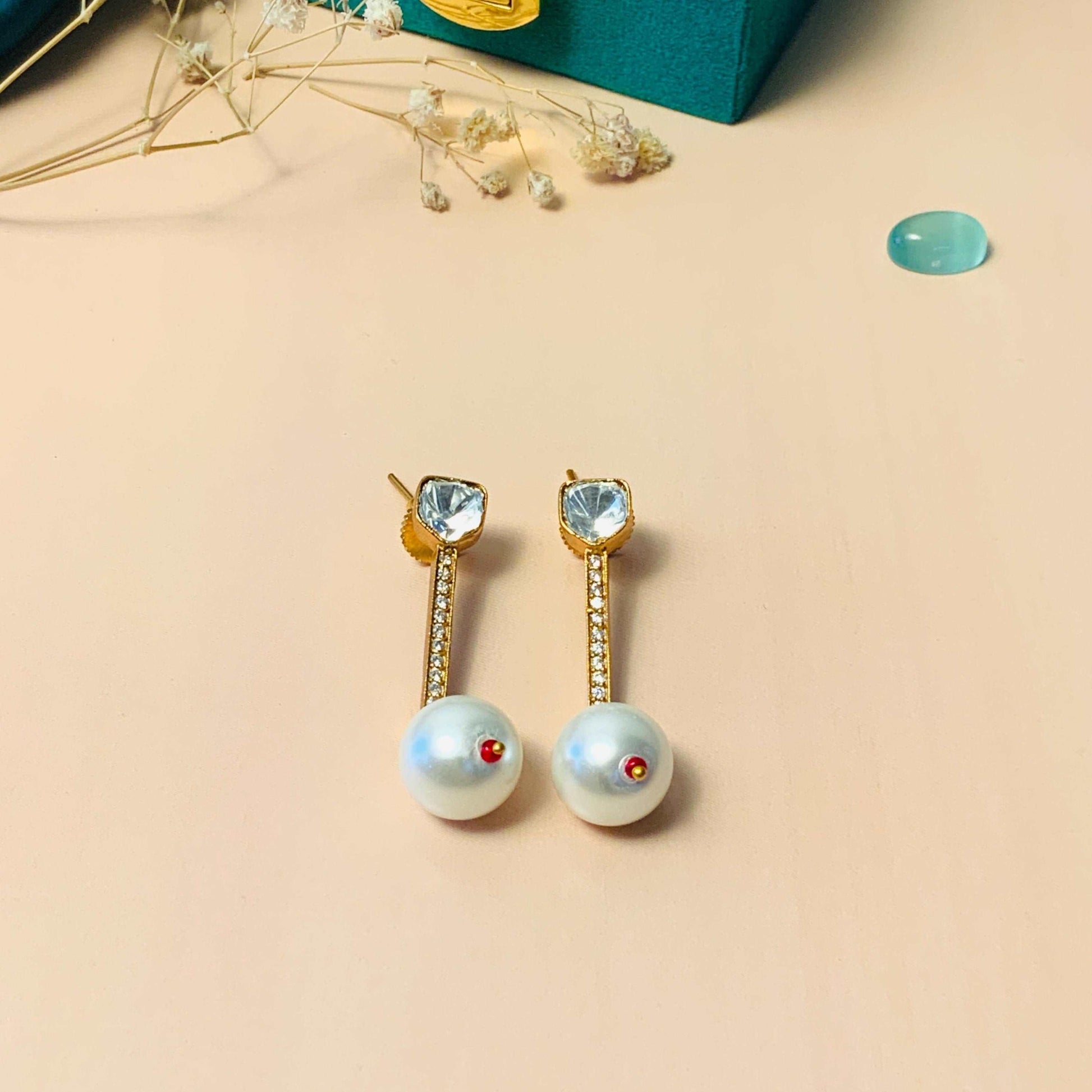 Alluring Gold Plated Glass Kundan Polki Studs - Abdesignsjewellery