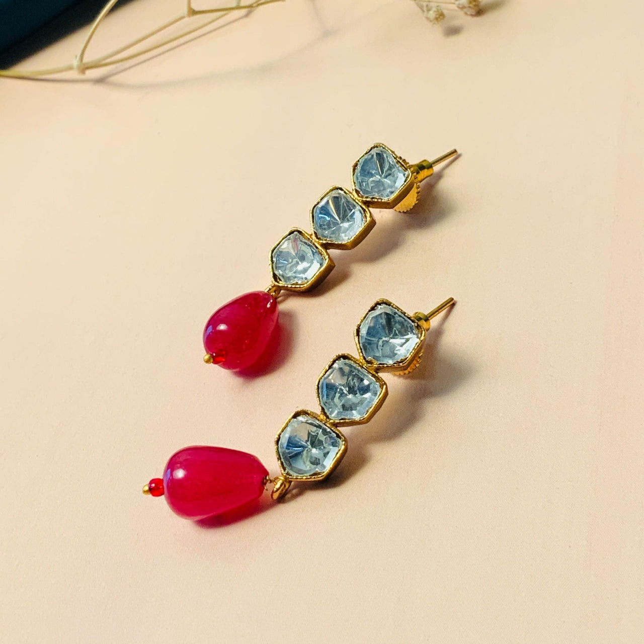 Stunning Triple Glass Polki Stud Earring - Abdesignsjewellery