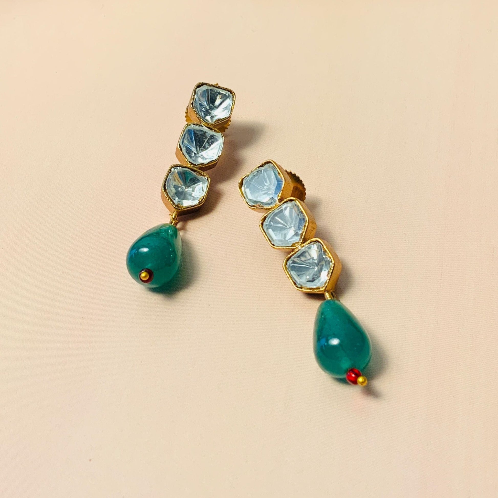 Stunning Triple Glass Polki Stud Earring - Abdesignsjewellery