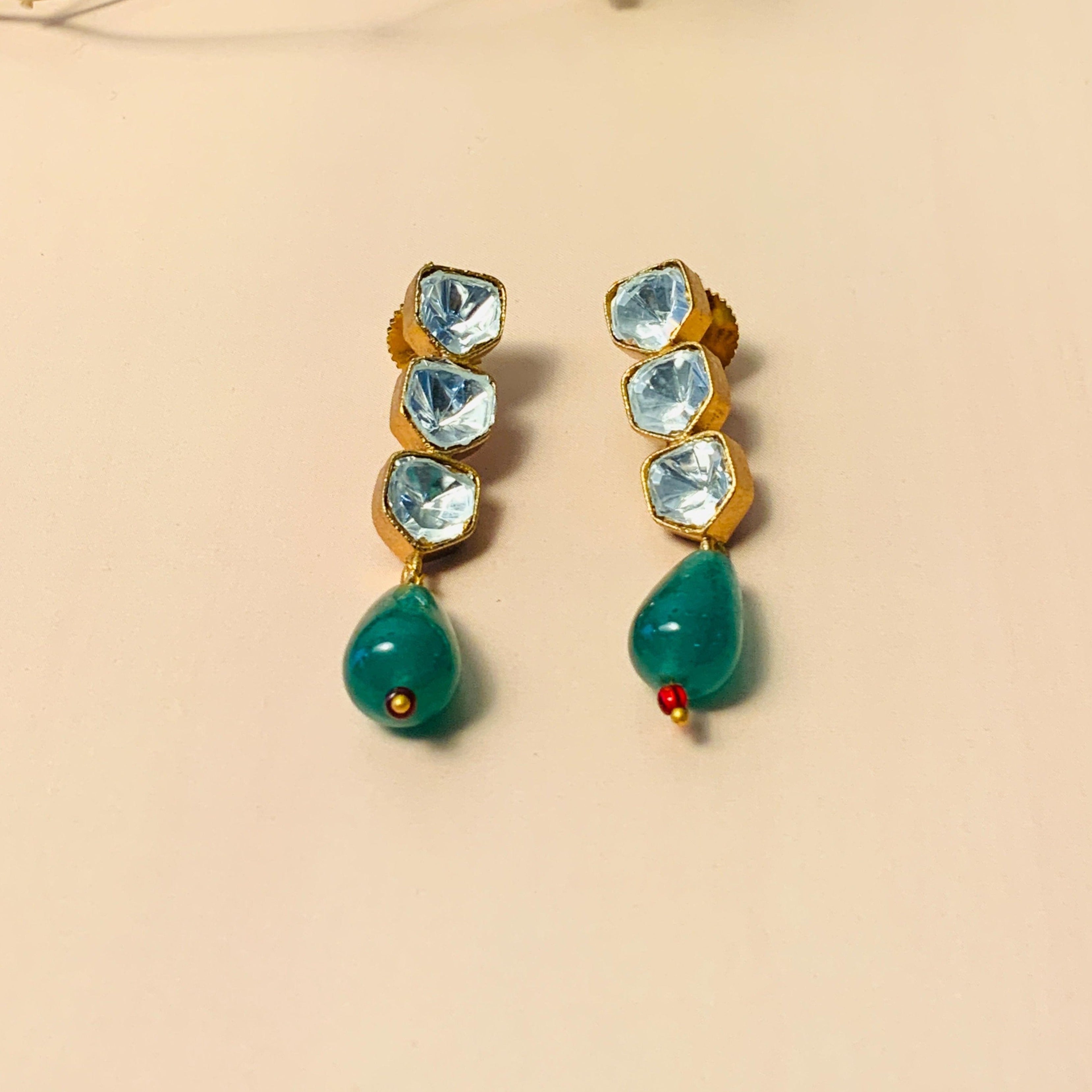 Stunning Triple Glass Polki Stud Earring - Abdesignsjewellery