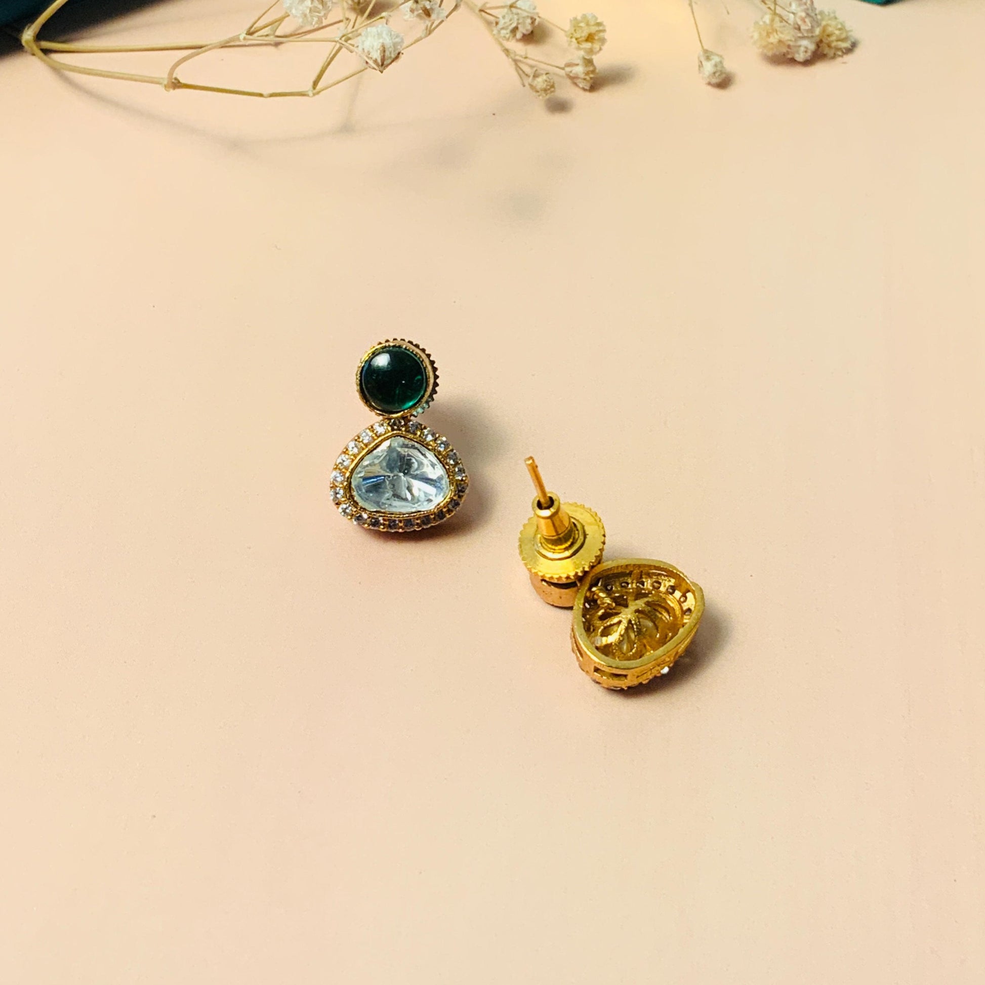 Graceful Glass Polki Kundan Diamond Studs - Abdesignsjewellery