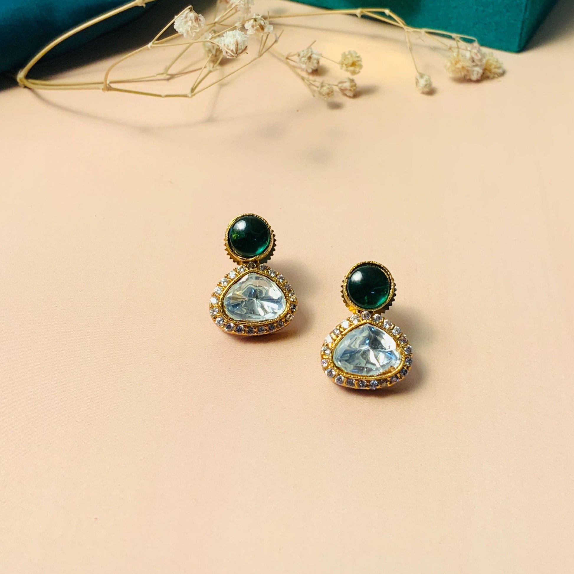Graceful Glass Polki Kundan Diamond Studs - Abdesignsjewellery