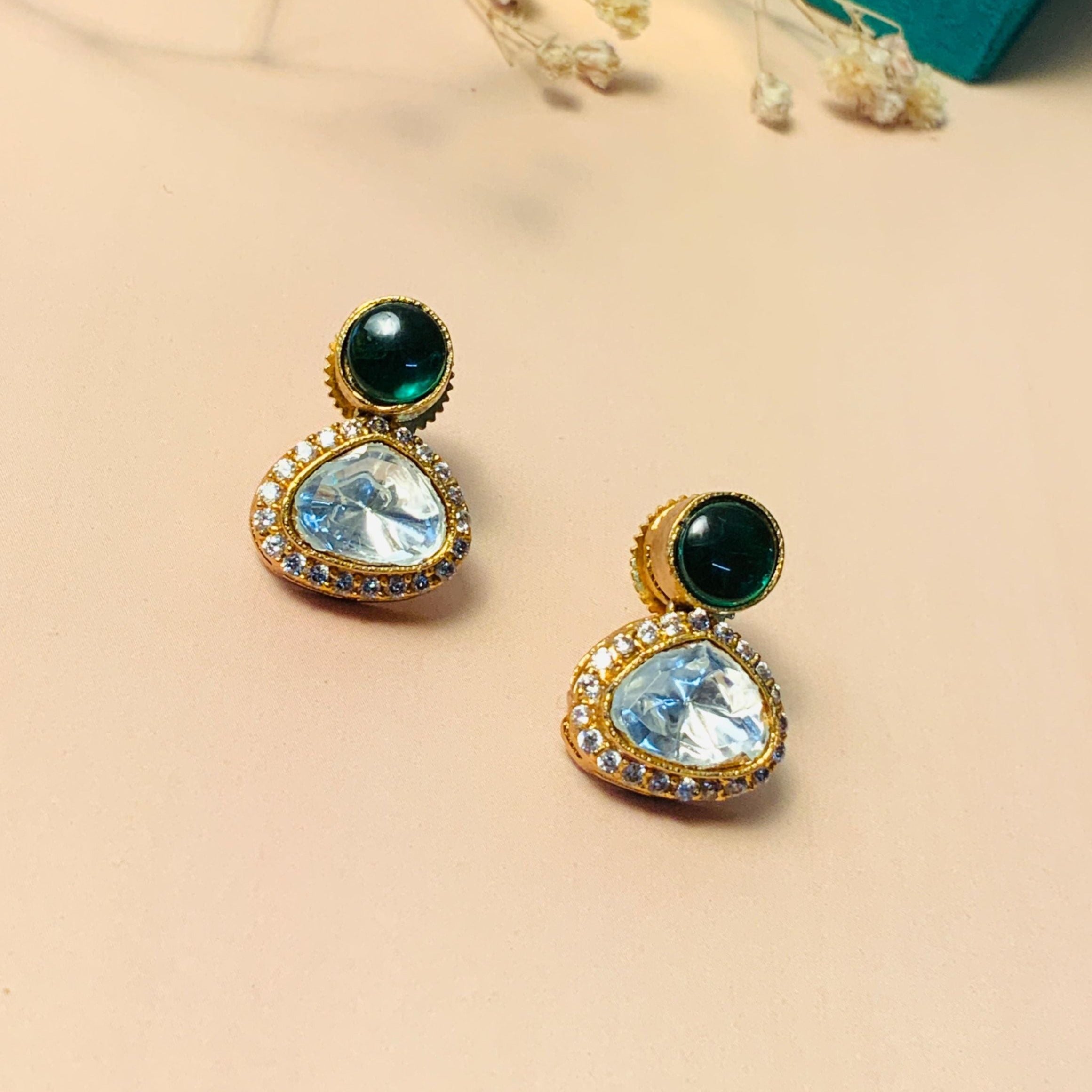 Graceful Glass Polki Kundan Diamond Studs - Abdesignsjewellery