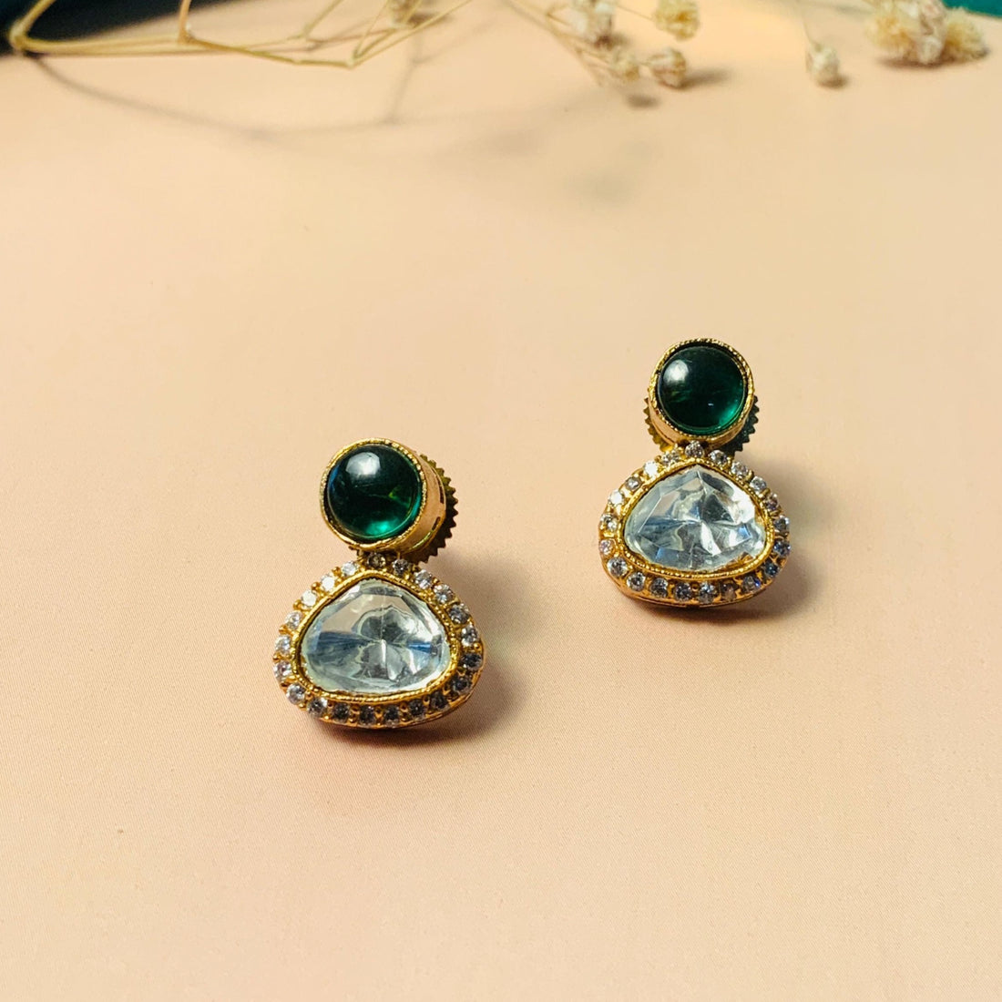 Graceful Glass Polki Kundan Diamond Studs - Abdesignsjewellery