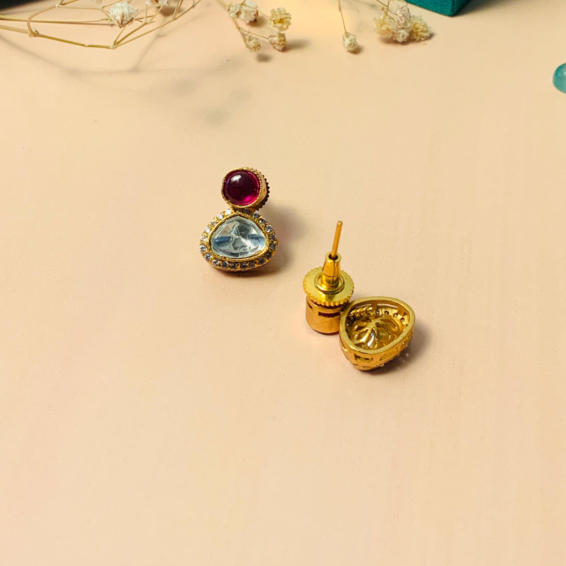 Graceful Glass Polki Kundan Diamond Studs - Abdesignsjewellery