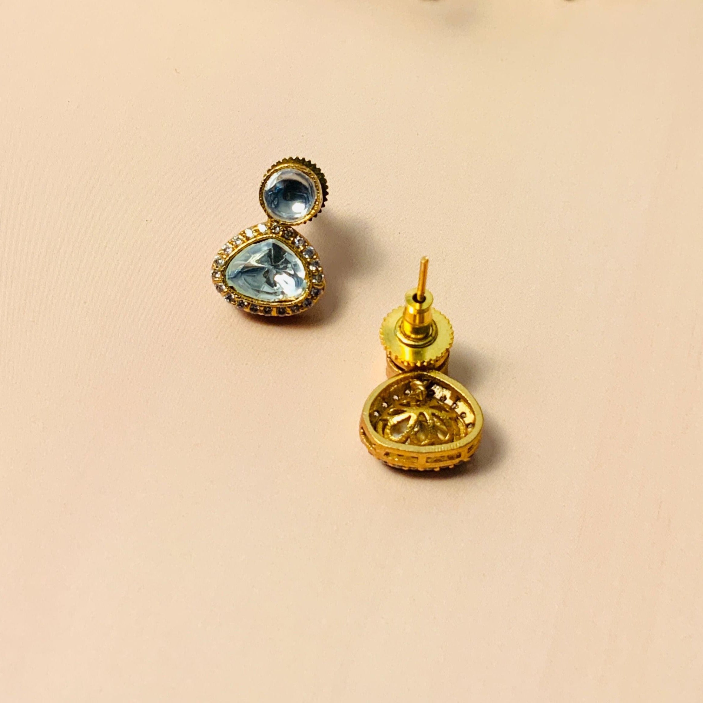 Graceful Glass Polki Kundan Diamond Studs - Abdesignsjewellery