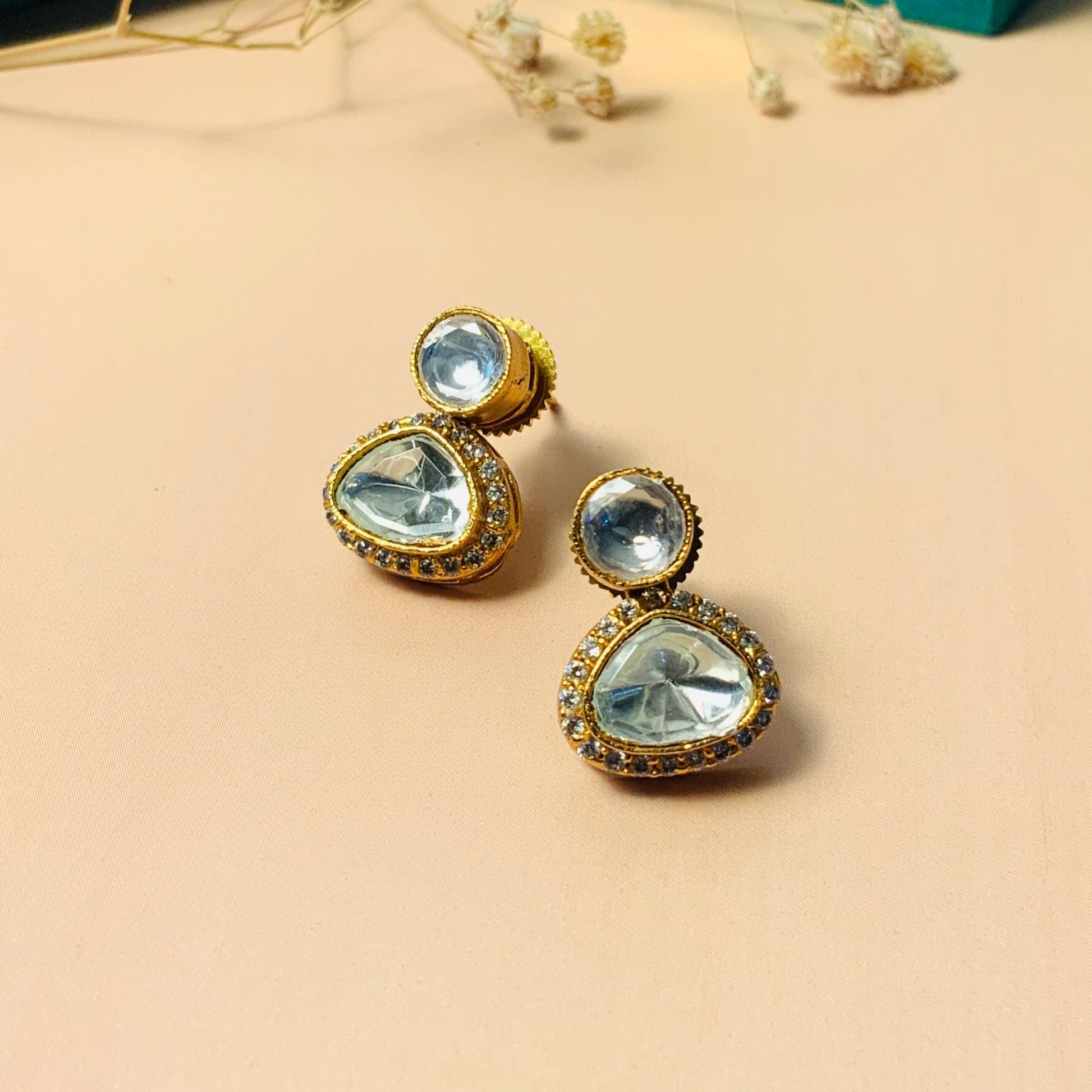 Graceful Glass Polki Kundan Diamond Studs - Abdesignsjewellery