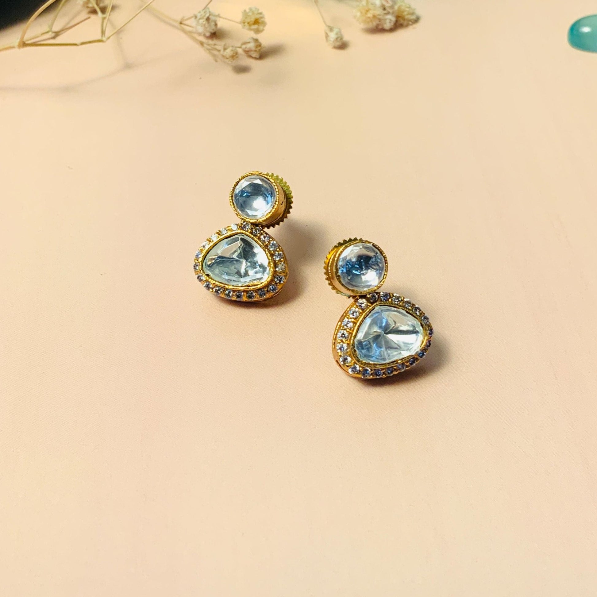 Graceful Glass Polki Kundan Diamond Studs - Abdesignsjewellery
