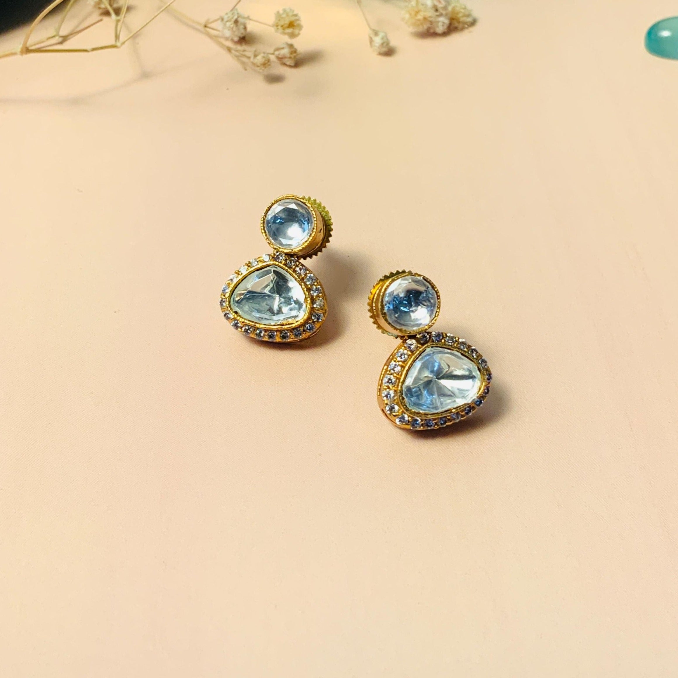 Graceful Glass Polki Kundan Diamond Studs - Abdesignsjewellery