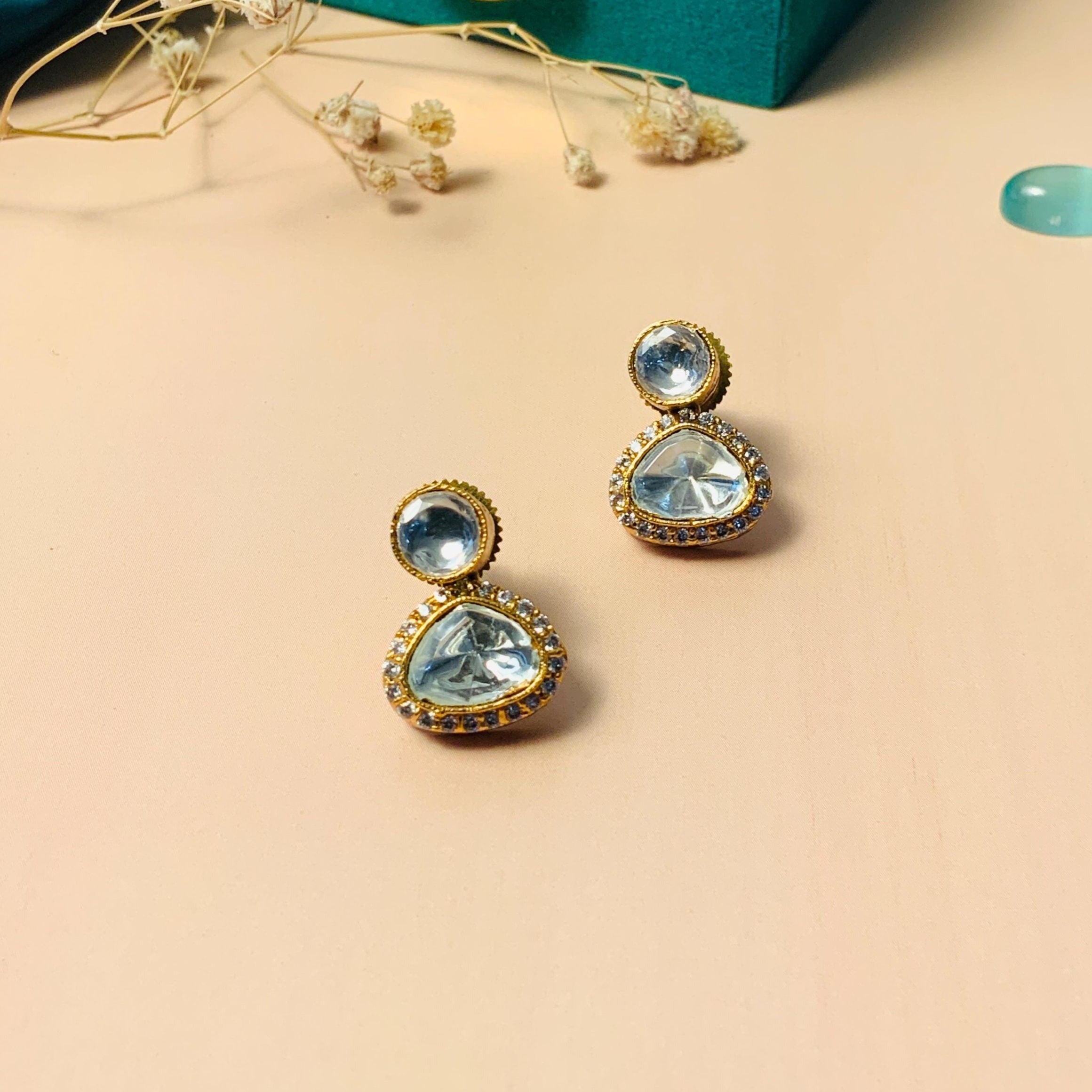 Graceful Glass Polki Kundan Diamond Studs - Abdesignsjewellery