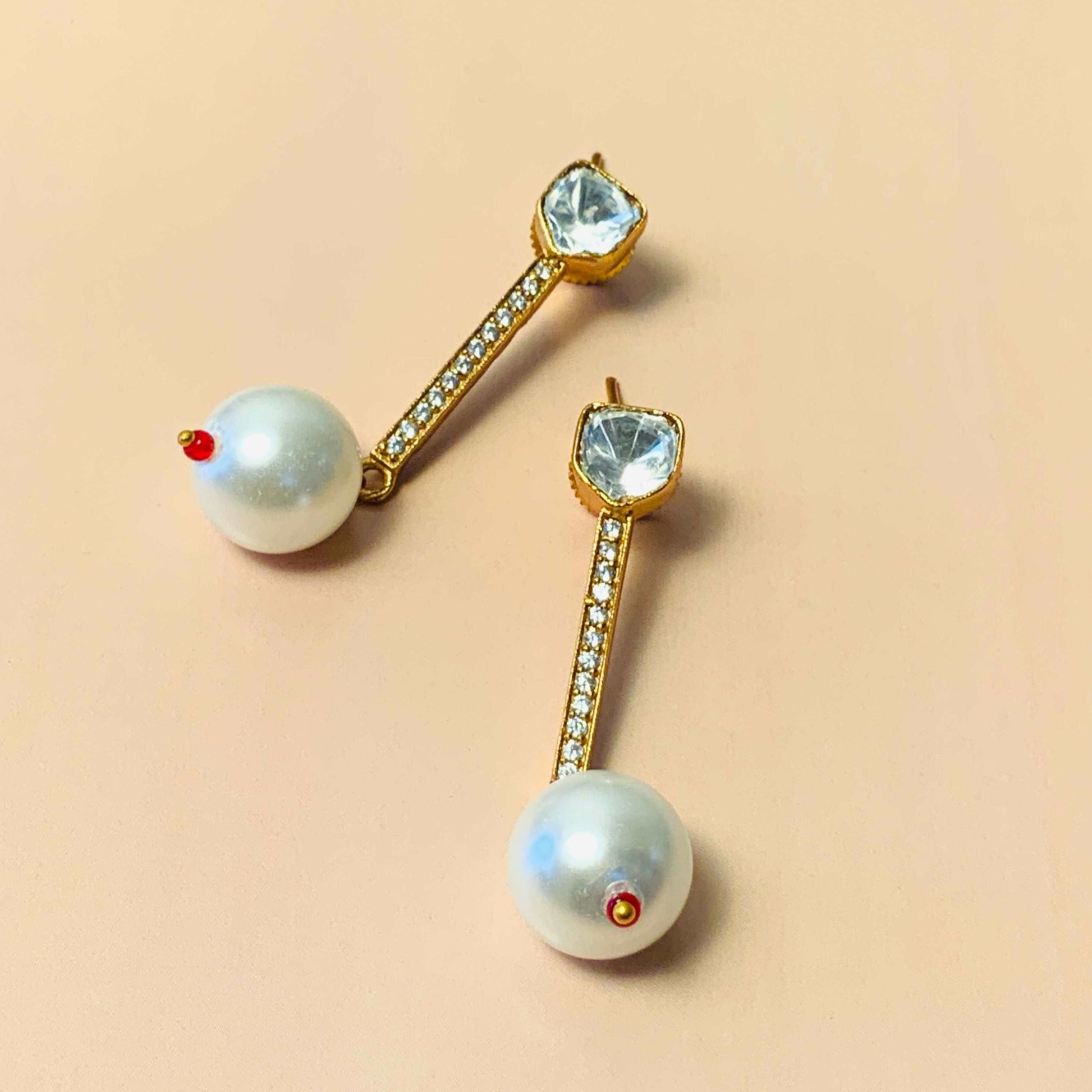 Alluring Gold Plated Glass Kundan Polki Studs - Abdesignsjewellery