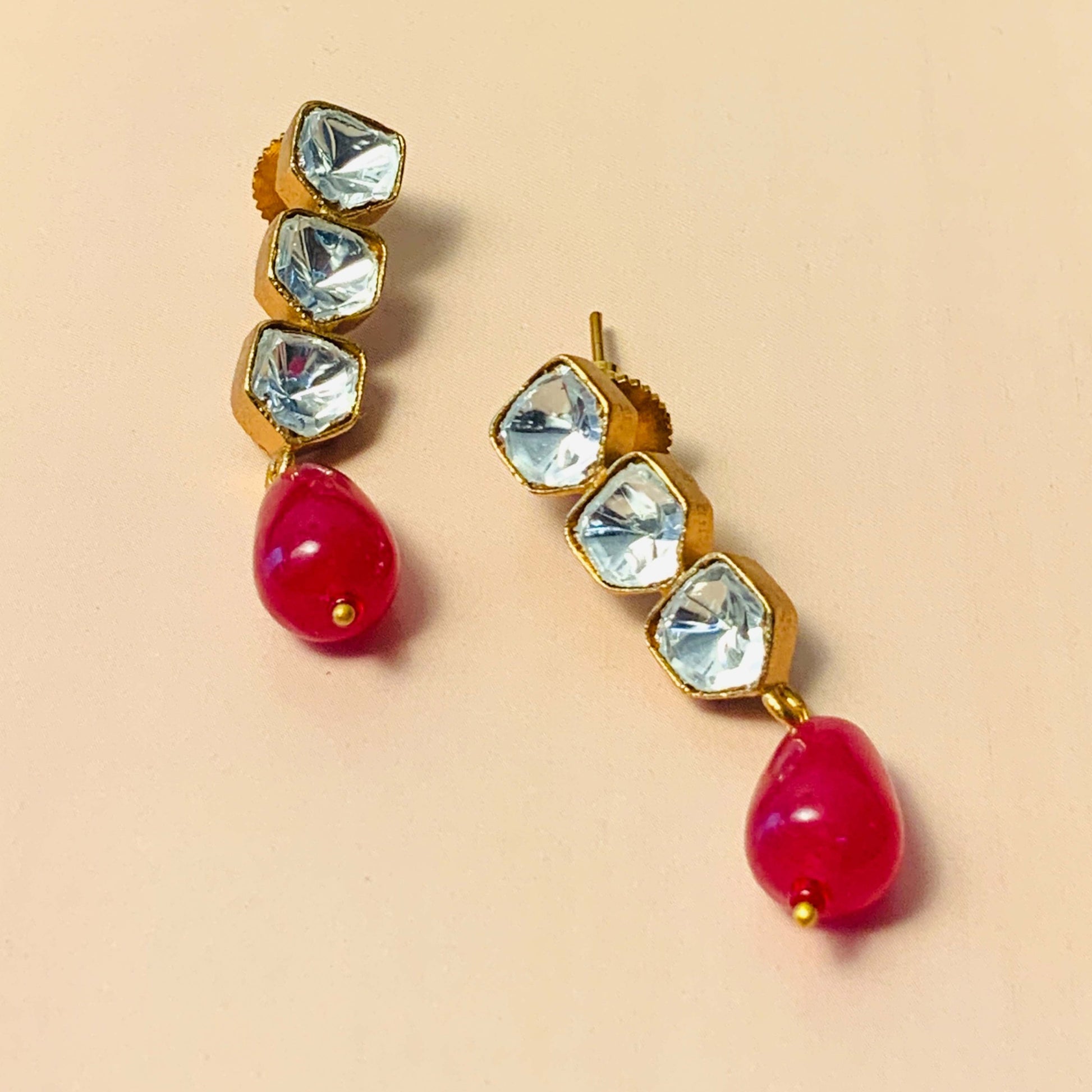 Stunning Triple Glass Polki Stud Earring - Abdesignsjewellery