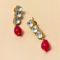 Thumbnail for Stunning Triple Glass Polki Stud Earring - Abdesignsjewellery