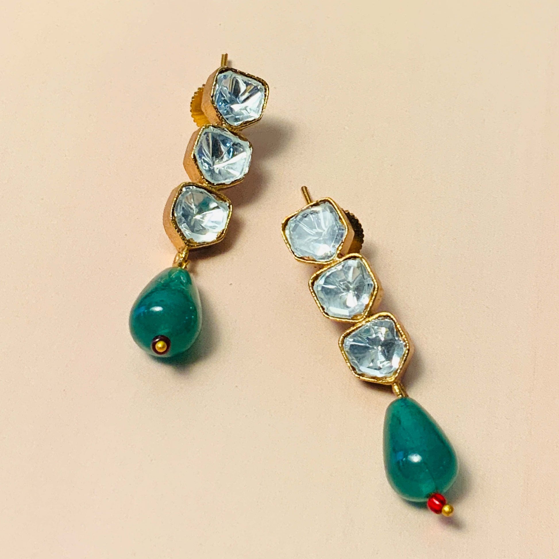 Stunning Triple Glass Polki Stud Earring - Abdesignsjewellery