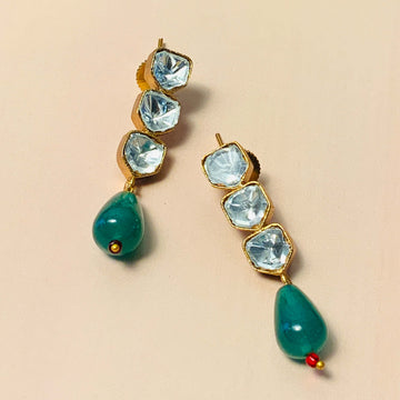 Stunning Triple Glass Polki Stud Earring - Abdesignsjewellery