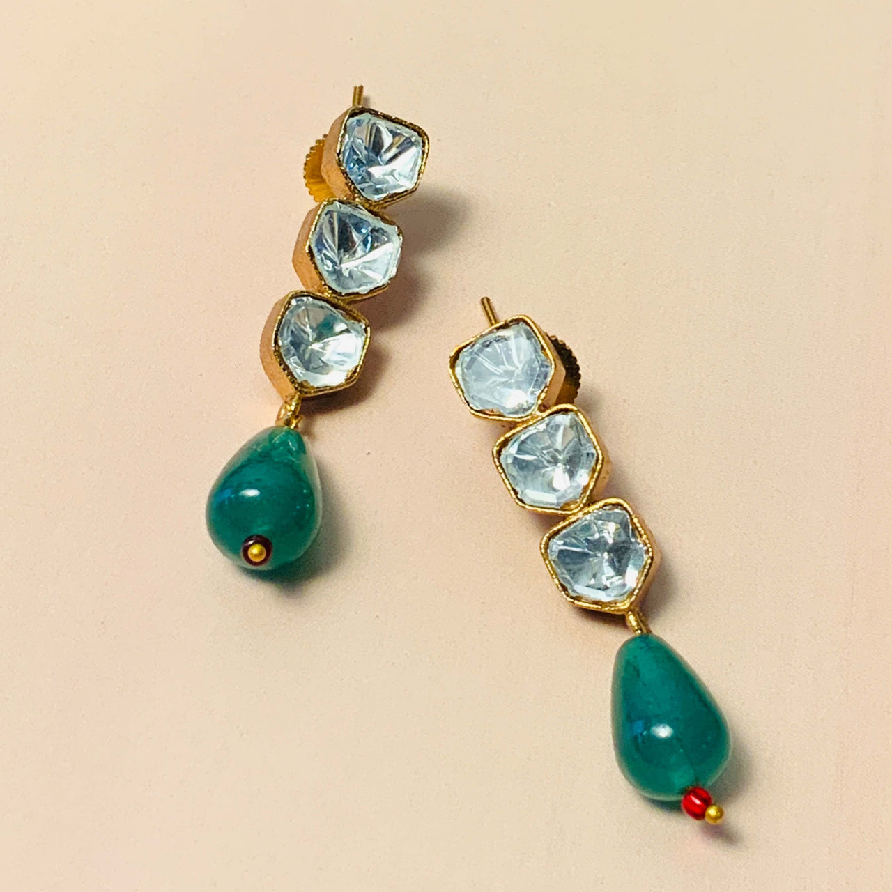 Stunning Triple Glass Polki Stud Earring - Abdesignsjewellery