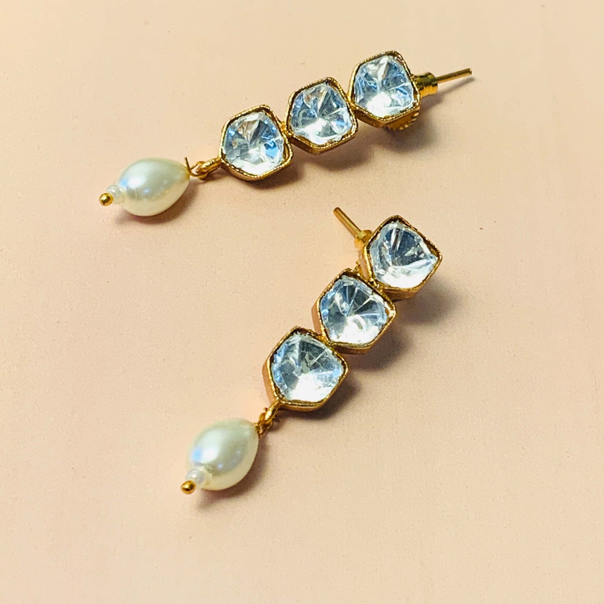 Stunning Triple Glass Polki Stud Earring - Abdesignsjewellery