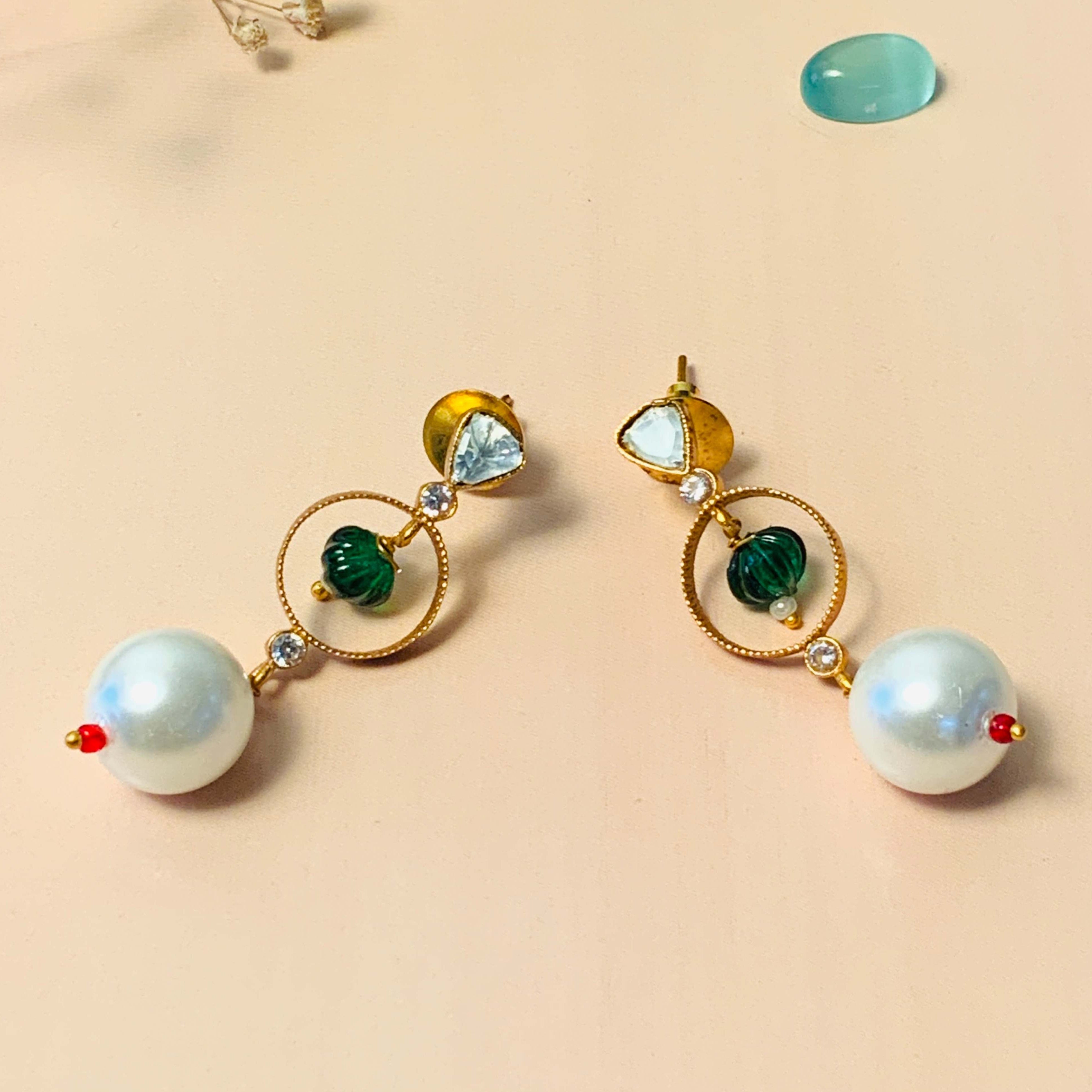 Sophisticated Gold Plated Glass Polki Stud