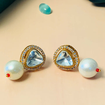 Elegant Pearl Glass Kundan Polki Studs - Abdesignsjewellery