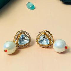 Elegant Pearl Glass Kundan Polki Studs