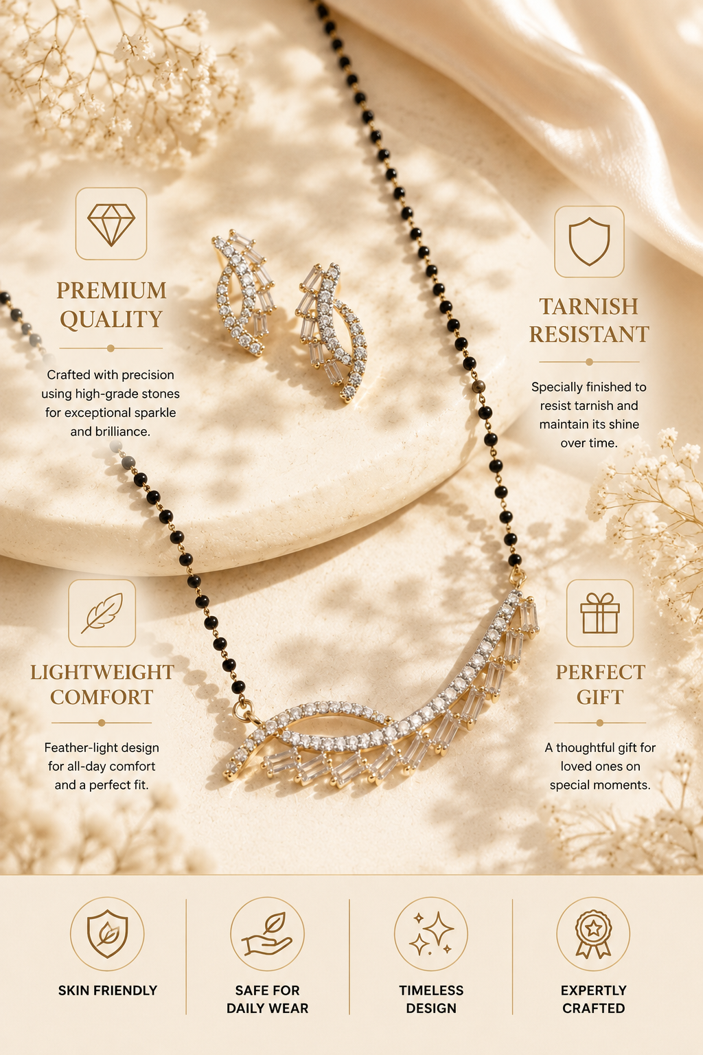 American Diamond Mangalsutra Set  Earrings- Daily Wear | Abdesigns
